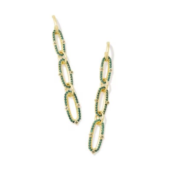 Kendra Scott x Target Kadyn linear gold link earrings with‎ emerald CZ NWT - Picture 3 of 3